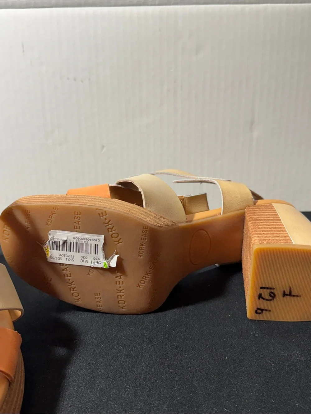 Kork-Ease Tan and Orange Platform Block Heel Sandals